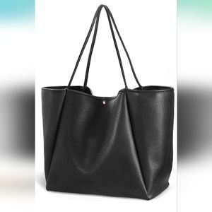 Oversize Vegan Leather Black Tote Bag